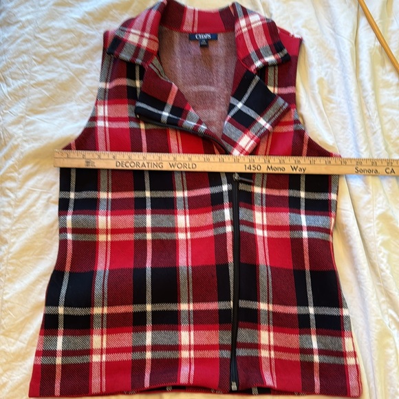 Chaps Plaid Zip Up 100% Cotton Sweater Vest Size L-Black/White/Red - Picture 3 of 7